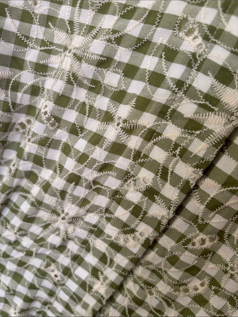 Embroidered Floral Green Gingham Mini Delaney Dress - Picture 4 of 4